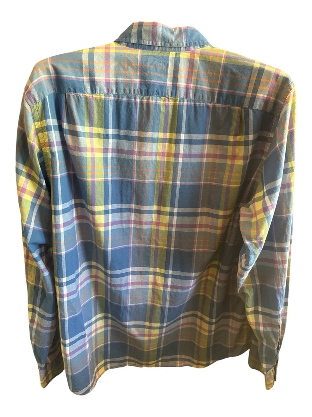 J. Crew Multicolor Plaid Button-Down Shirt Blue, Green, Yellow Mens Large Casual