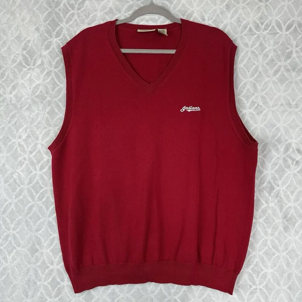 Vtg 90s Cleveland Indians Sweater Vest Mens XL Red Pima Cotton MLB Baseball RARE