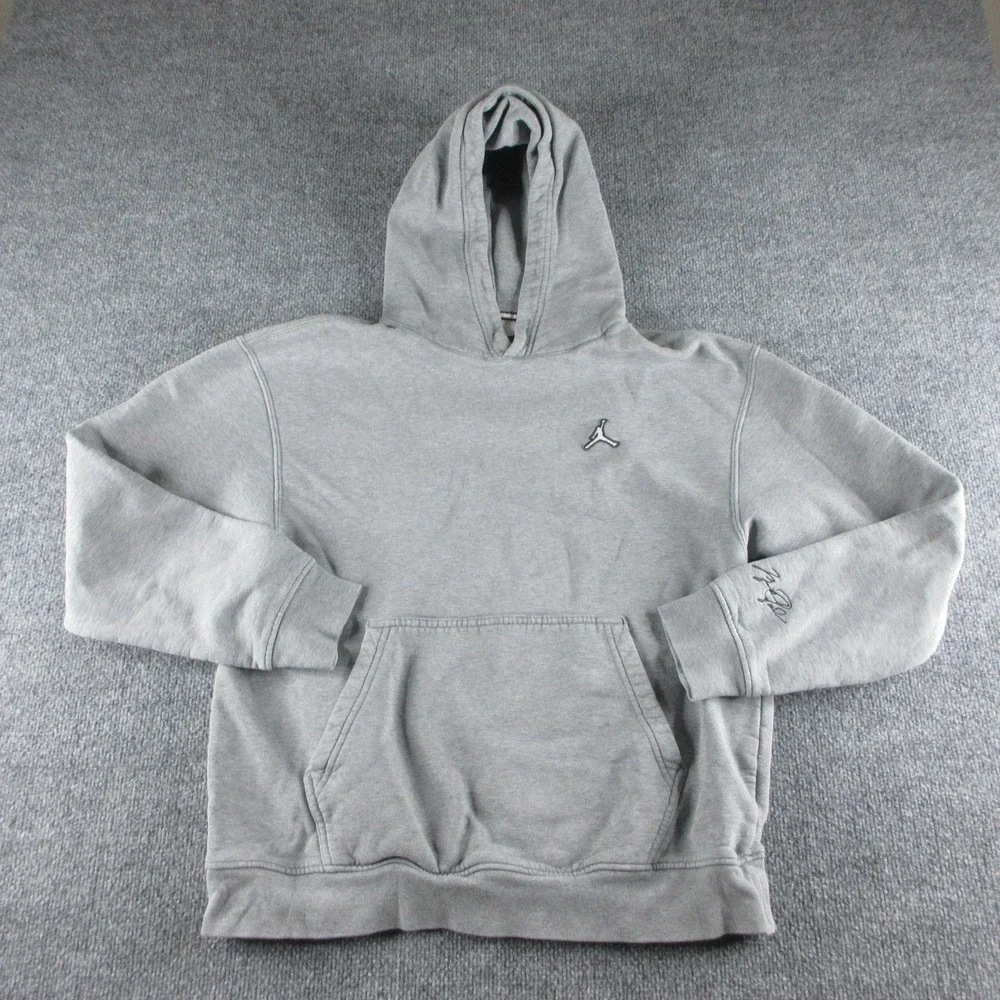 Jordan Hoodie Mens M Gray Fleece Kangaroo Pocket Jumpman Logo Sweatshirt