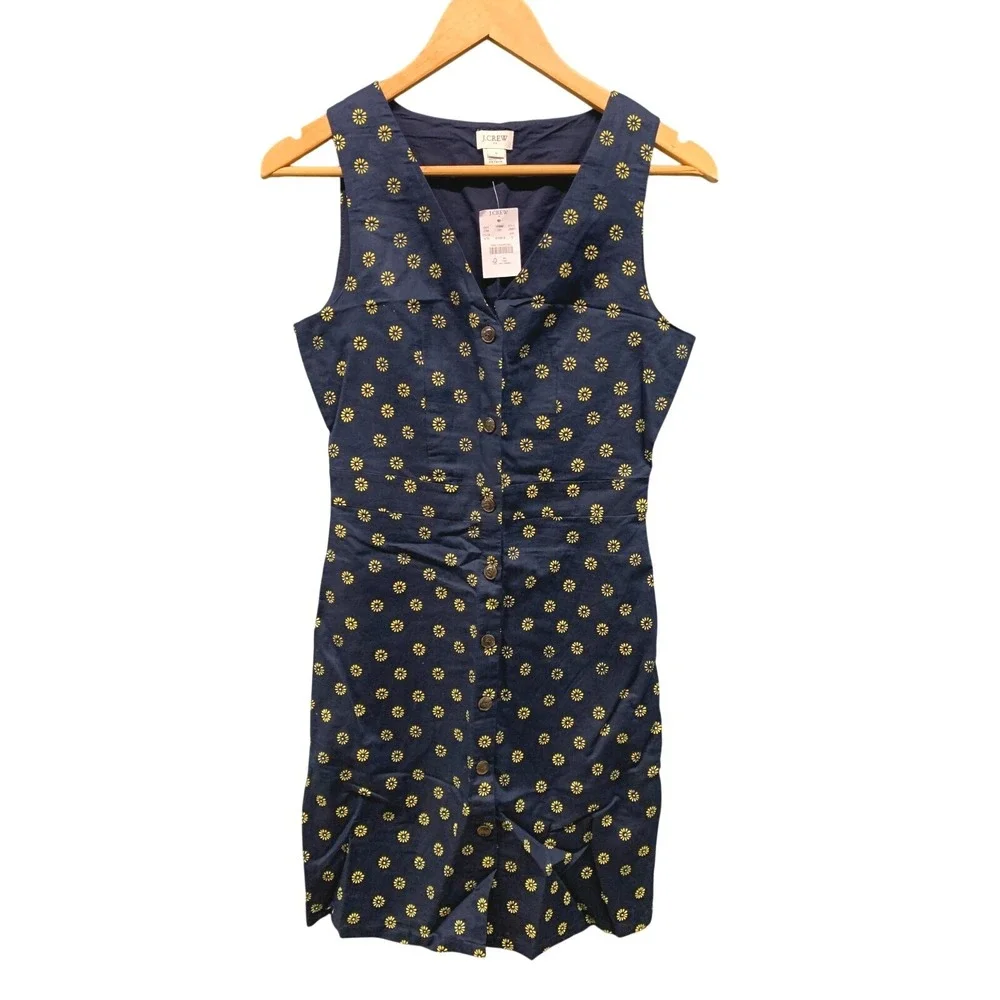 J.Crew Floral Button Front Dress Womens 0 Blue Sleeveless Summer Preppy NWT