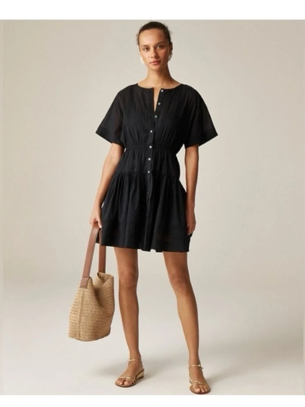 J.Crew Black Lightweight Buttondown Dress with Slip | L