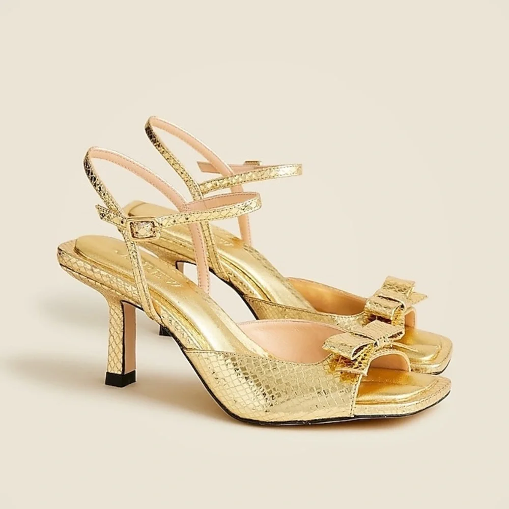 J Crew Leni made-in-Spain bow heels in metallic snake-embossed leather CC074