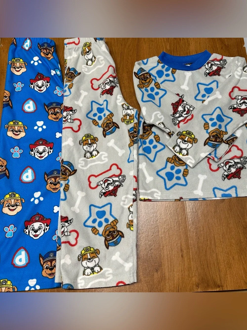 Paw Patrol 3 Piece Fleece Pajama Set – Blue & Gray with Red Accents