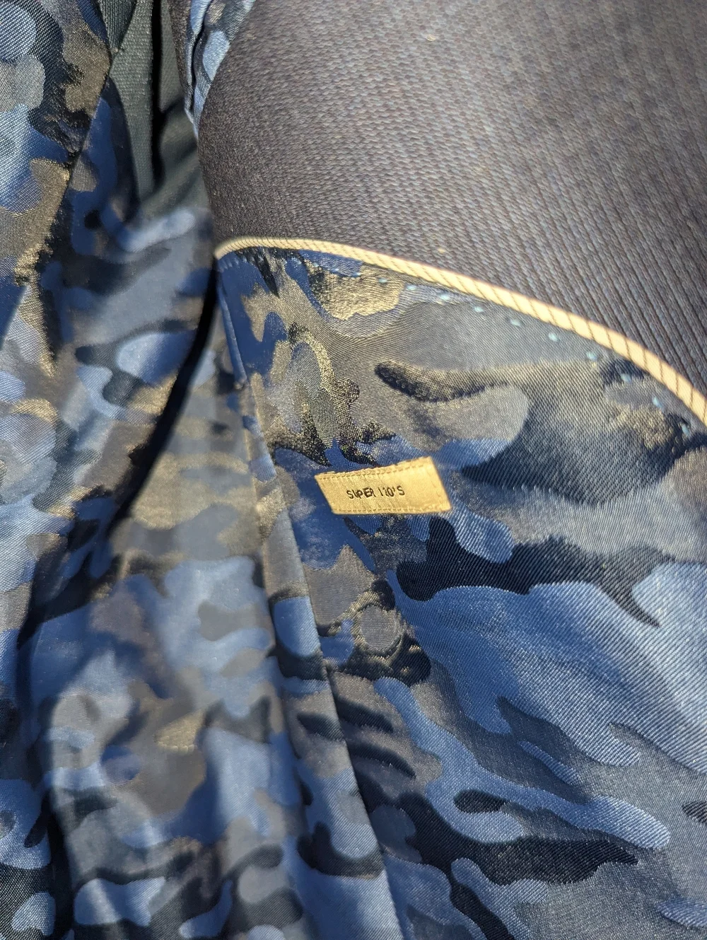 40 Short Joseph Abboud Slim Fit Wool Blue Camo Lined Super 120's Blazer