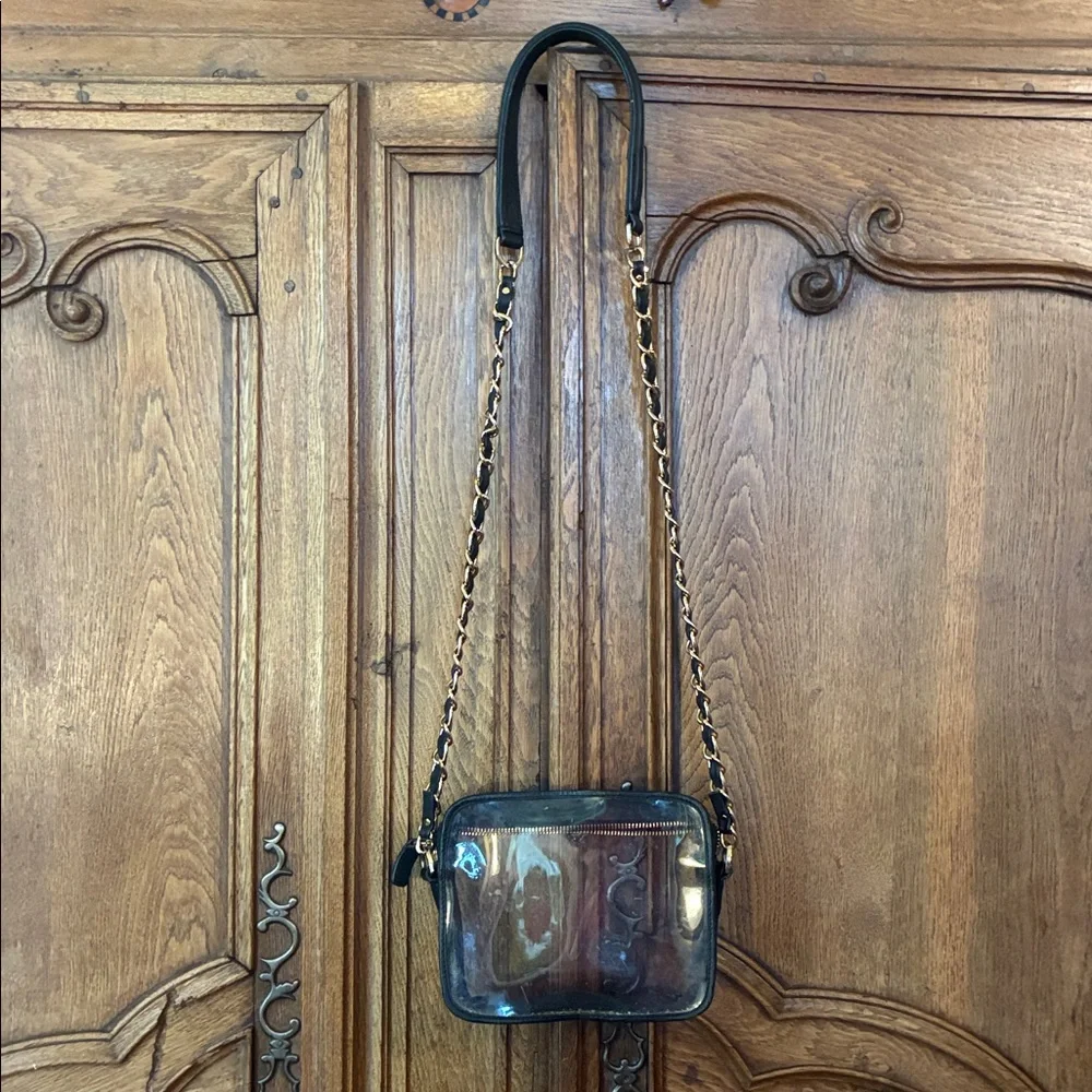 Kelly Wynne Clear “Mingle Mingle Mini” Purse Navy Real Leather Crossbody Bag