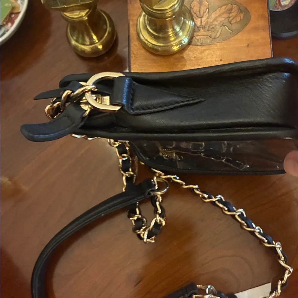 Kelly Wynne Clear “Mingle Mingle Mini” Purse Navy Real Leather Crossbody Bag