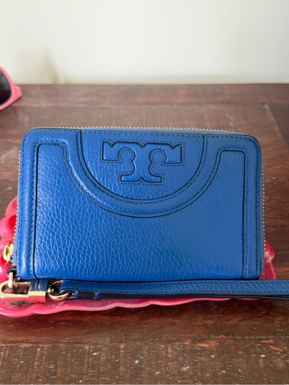 Tory Burch Royal Blue Pebbled Leather Wristlet