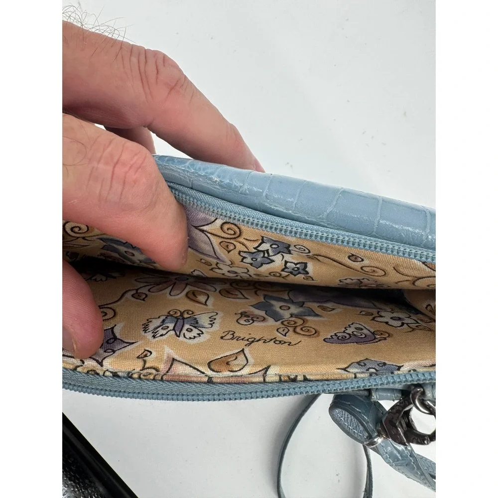 Brighton Crossbody Bag Women Small Blue Leather Croc Embossed Heart‎ Charm Purse