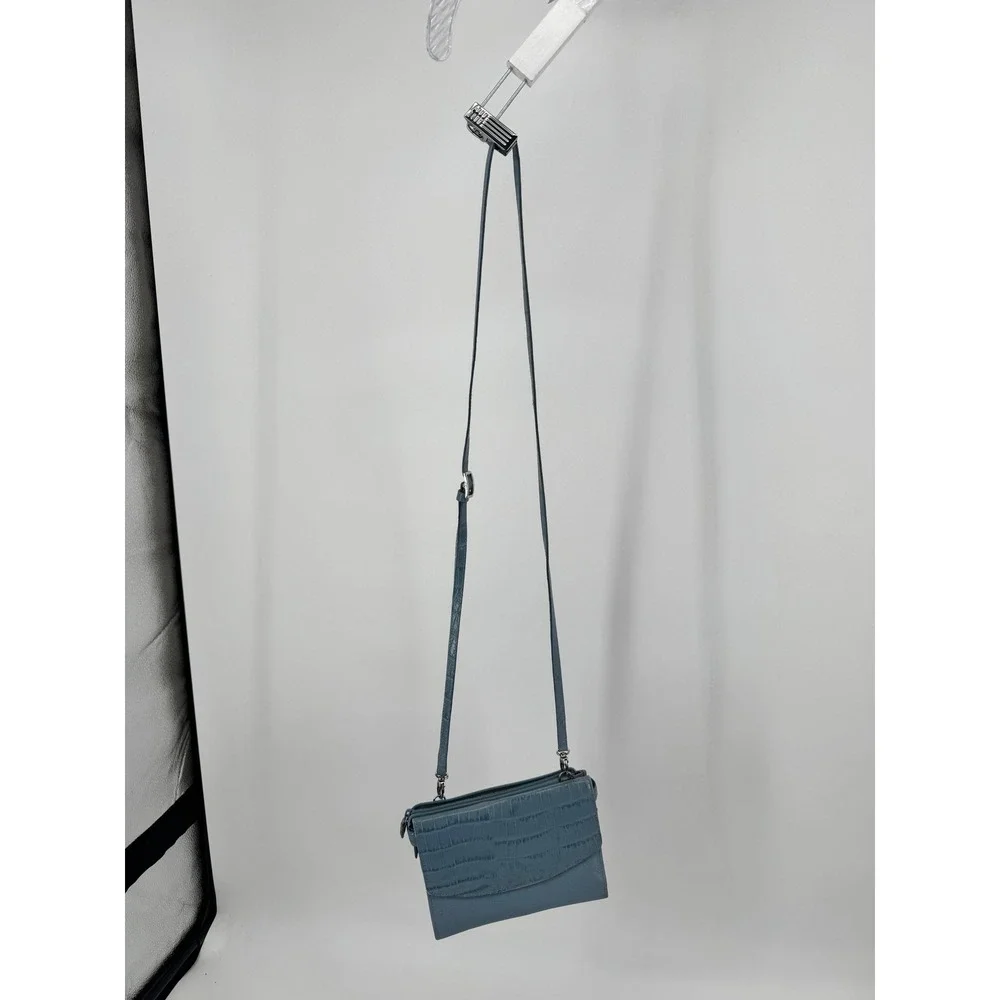 Brighton Crossbody Bag Women Small Blue Leather Croc Embossed Heart‎ Charm Purse