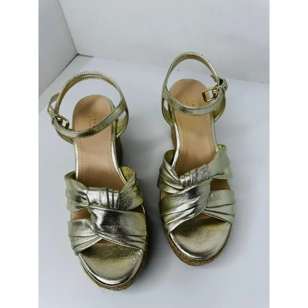 Ted Baker Carda Gold Metallic Espadrille Ankle Strap Wedge Sandals EU 39