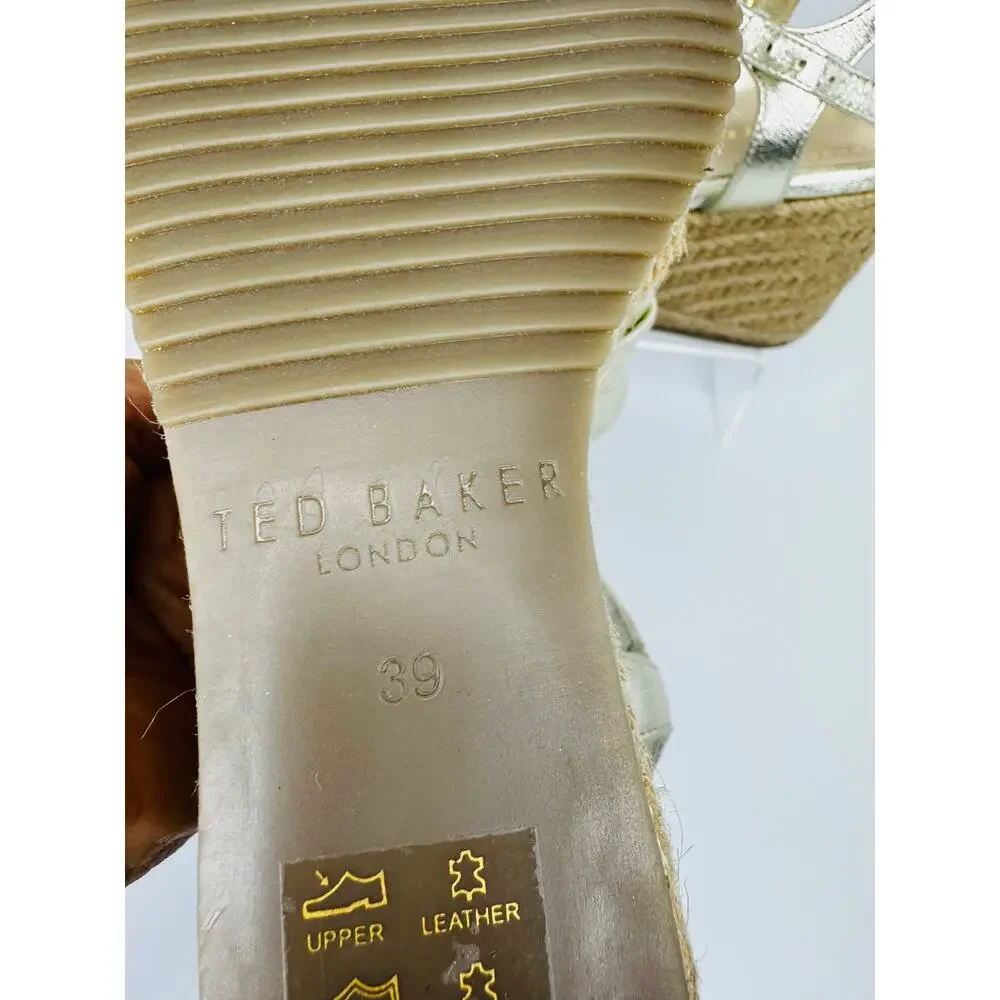 Ted Baker Carda Gold Metallic Espadrille Ankle Strap Wedge Sandals EU 39