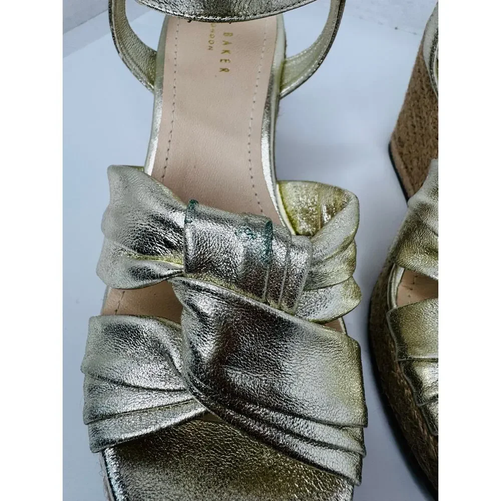 Ted Baker Carda Gold Metallic Espadrille Ankle Strap Wedge Sandals EU 39