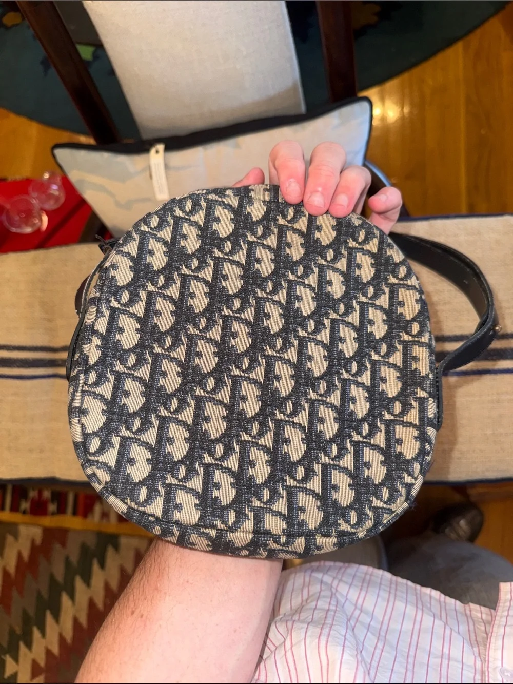Dior Monogram Round Shoulder Bag - Navy/Beige