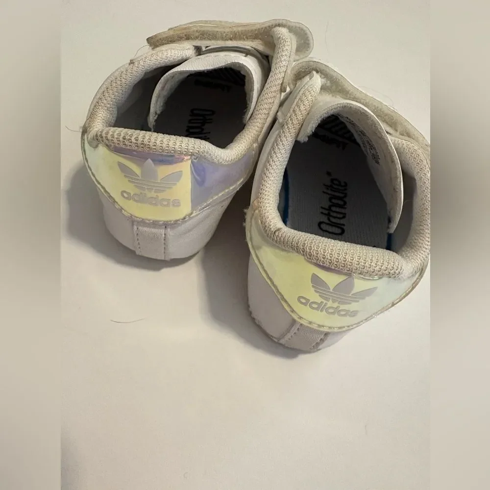 Adidas Superstar Baby White and Iridescent Sneakers Size 2