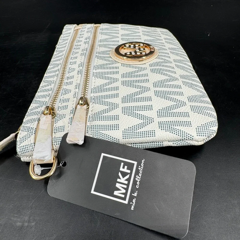 MKF Collection by Mia K Crossbody Purse WOMENS Kissaten Milan White Logo Zip NEW