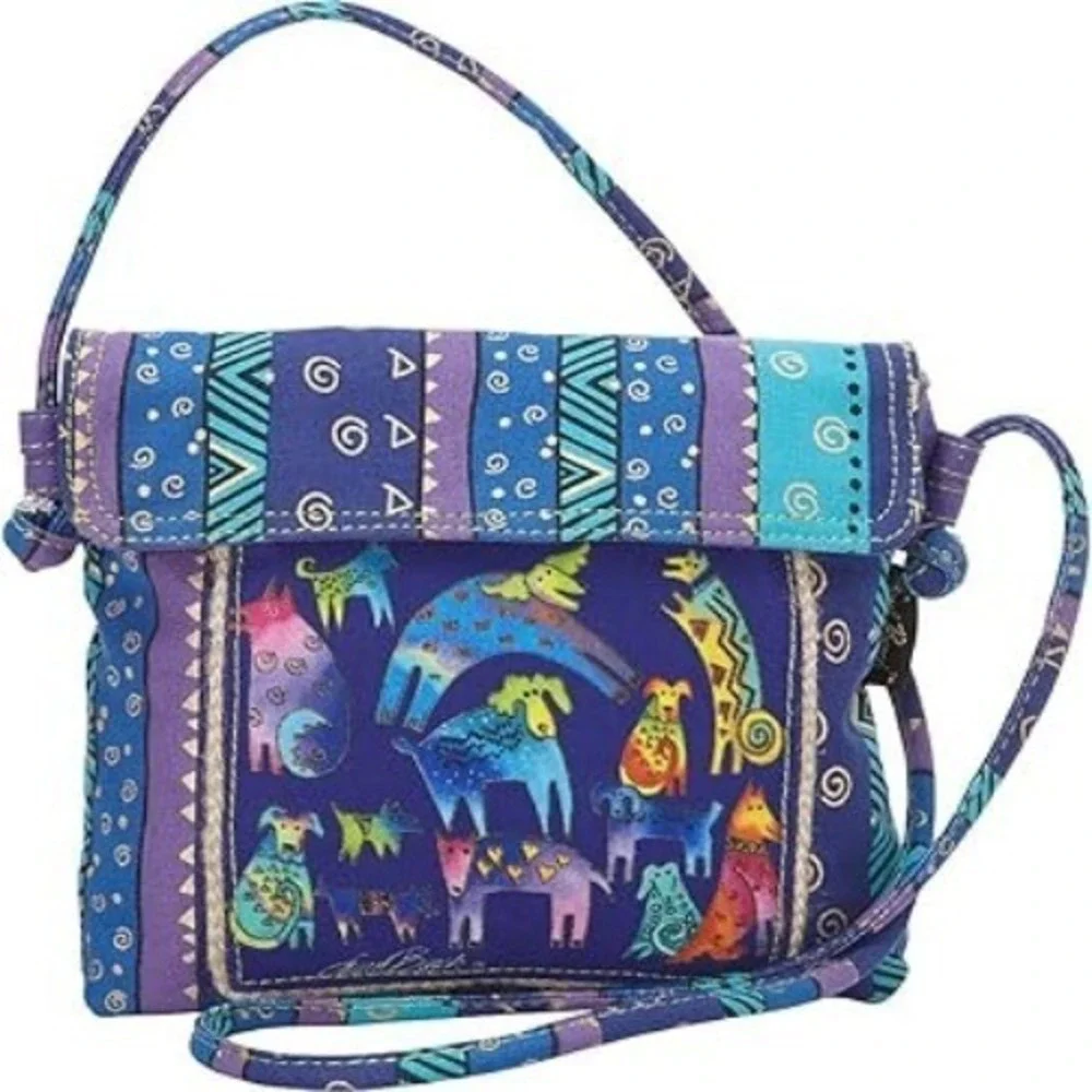 Laurel Burch Small Crossbody Purse‎ – Mythical Dogs Print, Multi-Color Bag