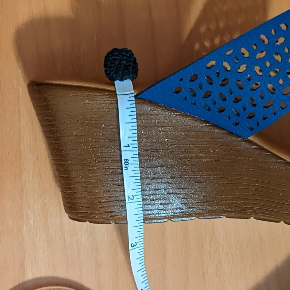 Italian Shoemakers blue laser cut slip on strap wedge sandals 7.5
