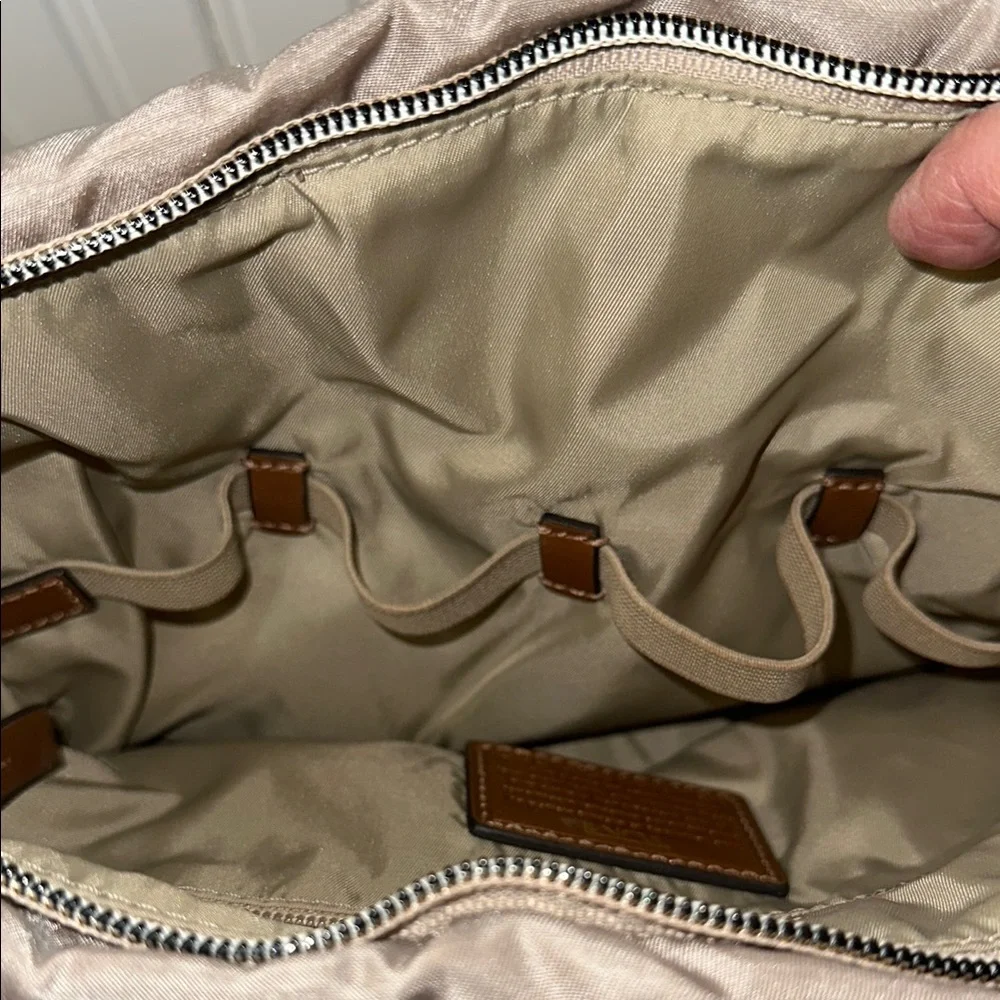 Tumi Enna Large ruffled Travel Pouch Taupe Cosmetics Bag