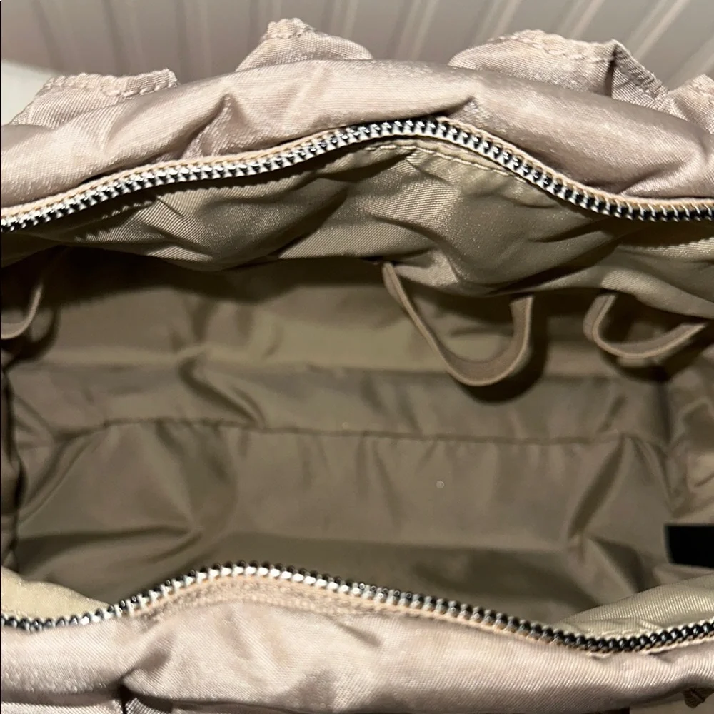 Tumi Enna Large ruffled Travel Pouch Taupe Cosmetics Bag