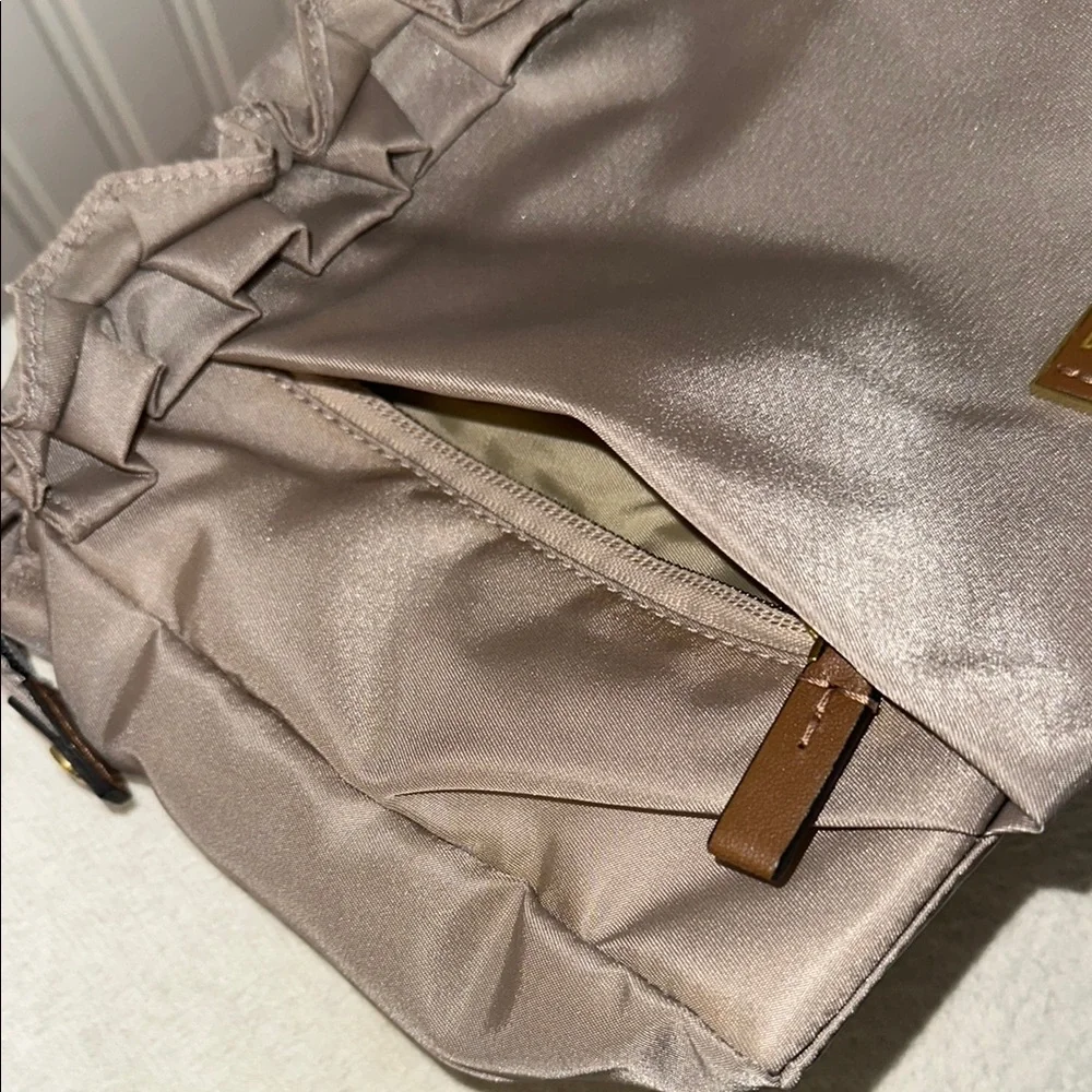 Tumi Enna Large ruffled Travel Pouch Taupe Cosmetics Bag