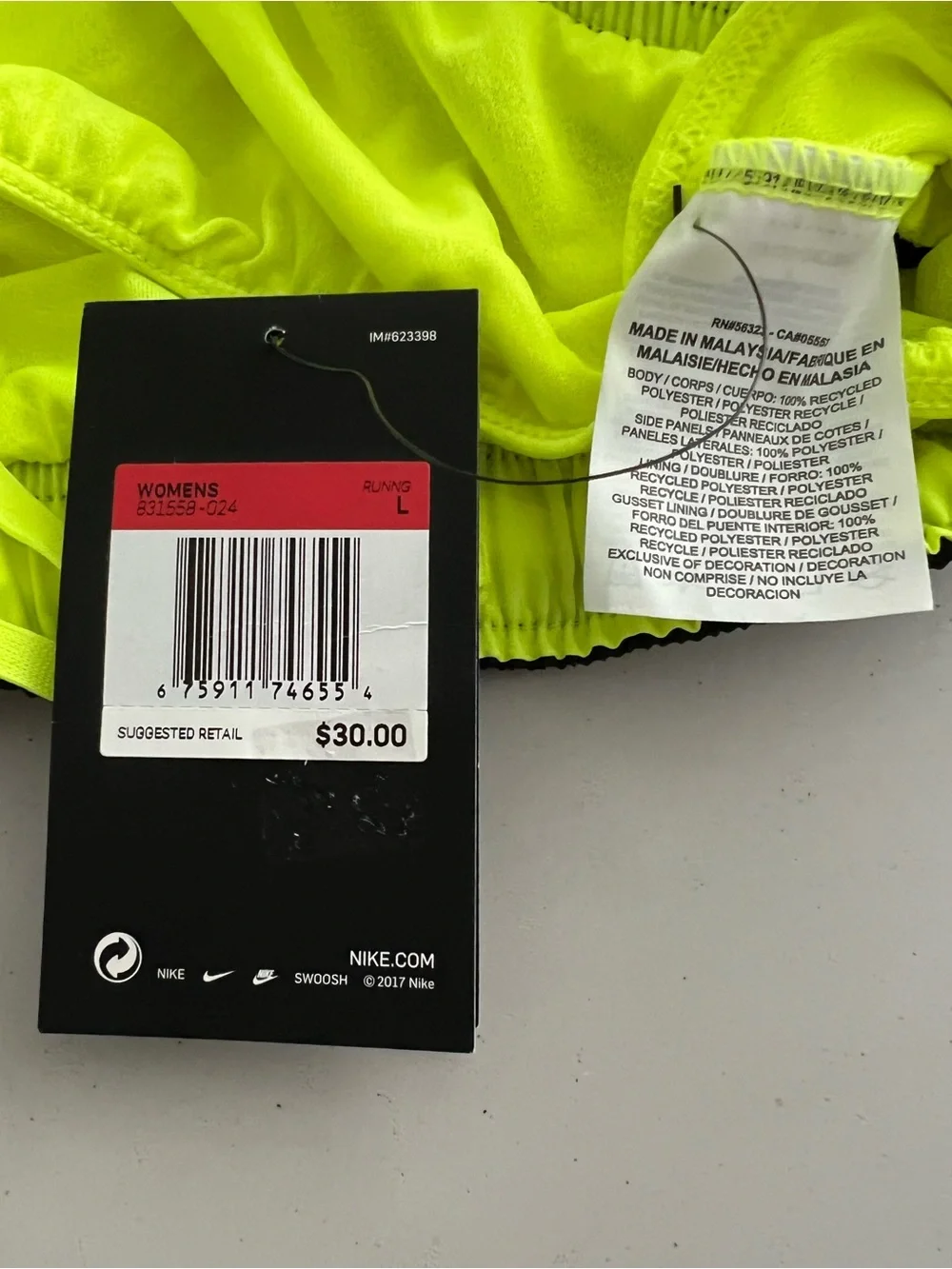 Nike Womens Black Yellow Dri Fit Pull On Activewear Athletic Shorts Size Large