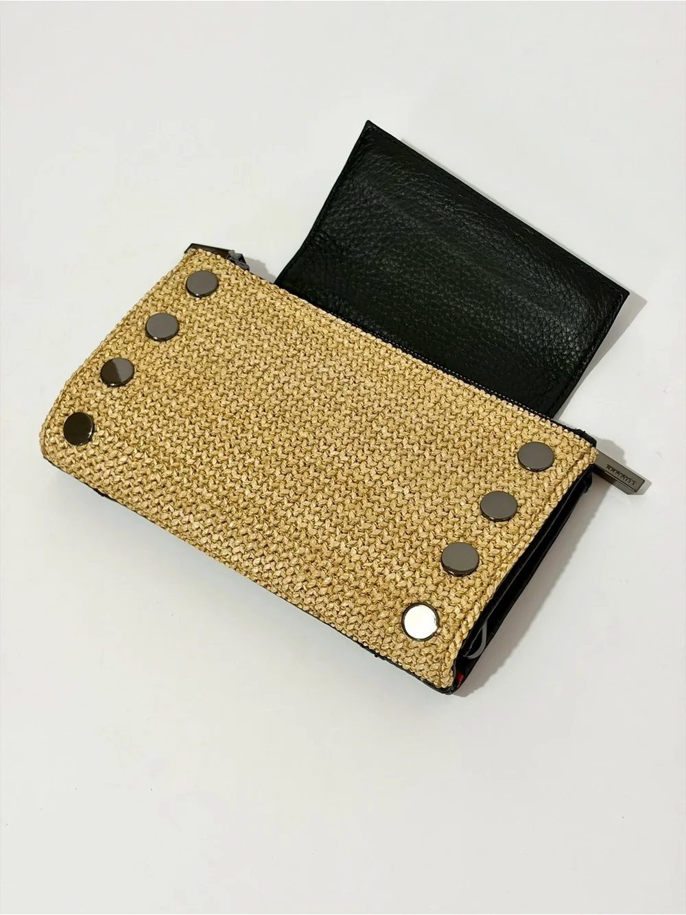 Hammitt Levy Leather Wallet/Crossbody in Chaparral Raffia With Gunmetal Hardware