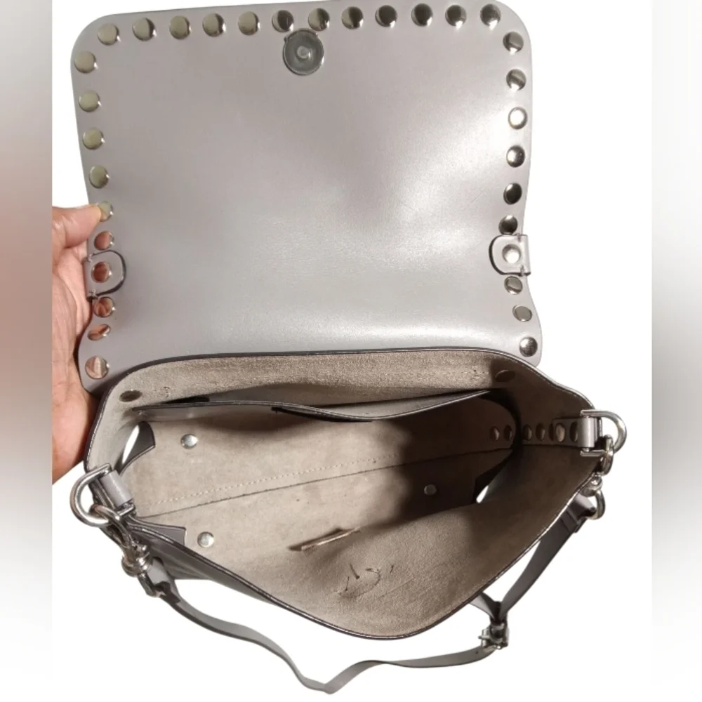Rebecca Minkoff Gray Leather Studded Crossbody Bag with Adjustable Strap