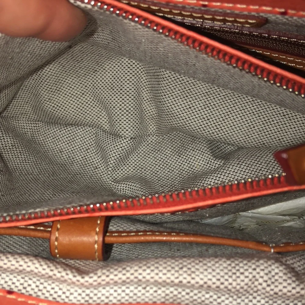 DOONEY & BOURKE Orange Ostrich Print Leather Crossbody Shoulder Laptop Bag NWOT