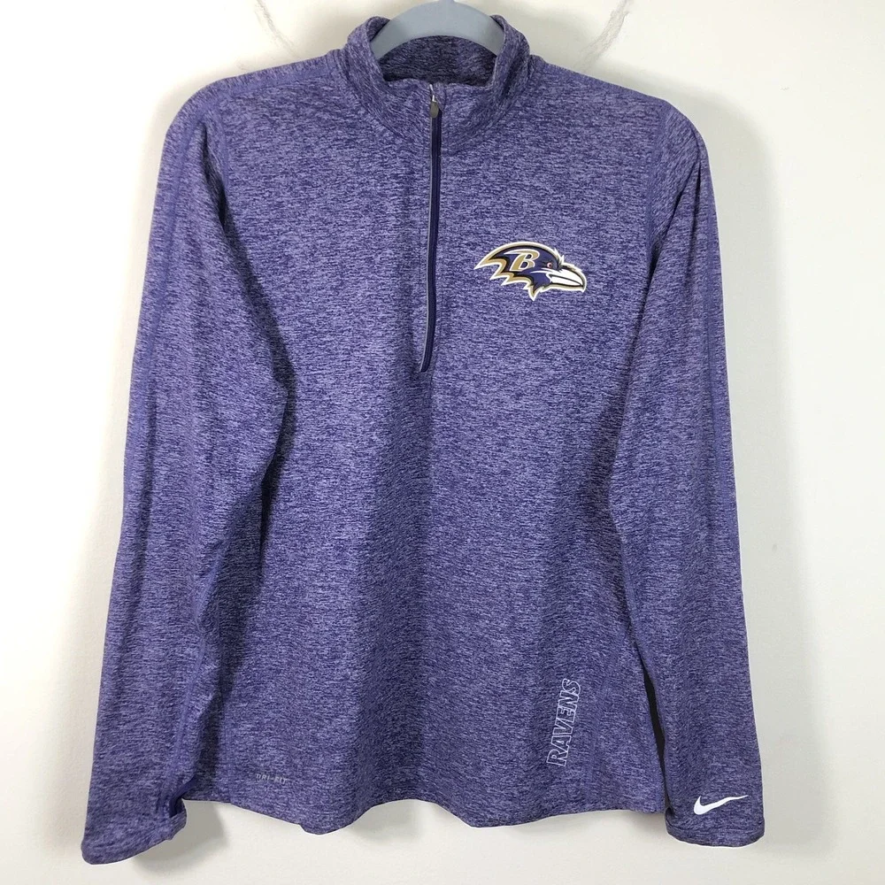 Nike Baltimore Ravens NFL Dri-Fit 1/4 Zip Pullover Sweatshirt Womens Sz L Purple