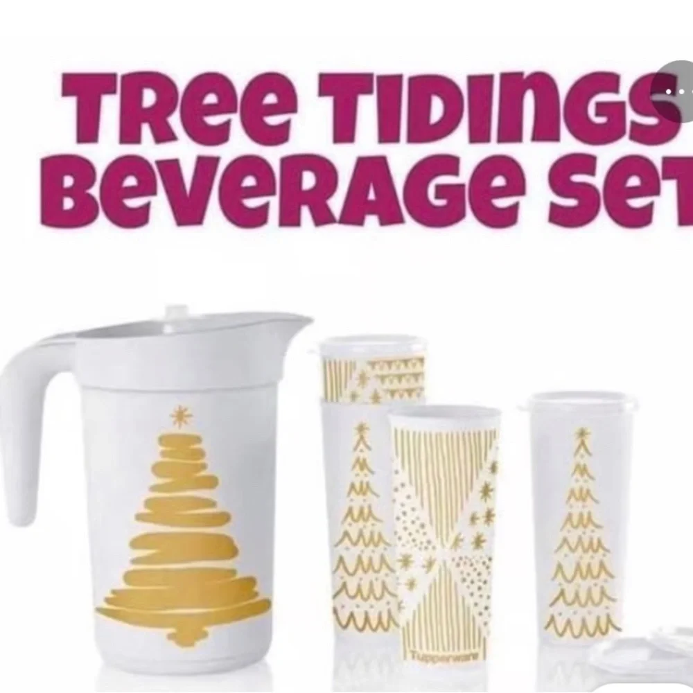 Tupperware Tree Tidings Beverage Set - White and Gold