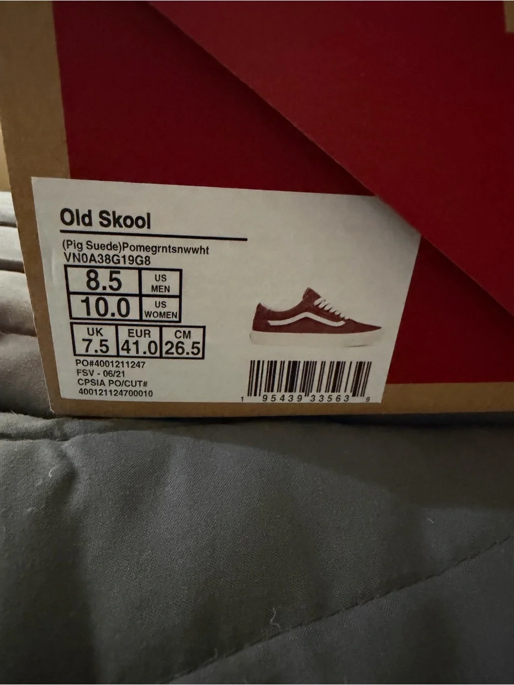 Vans Red and Brown Shoe Box with Shipping Label