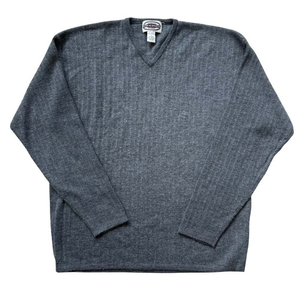 Pure & Simple Merino Wool V-Neck Sweater Gray Large Minimalist Quiet Luxury Mens