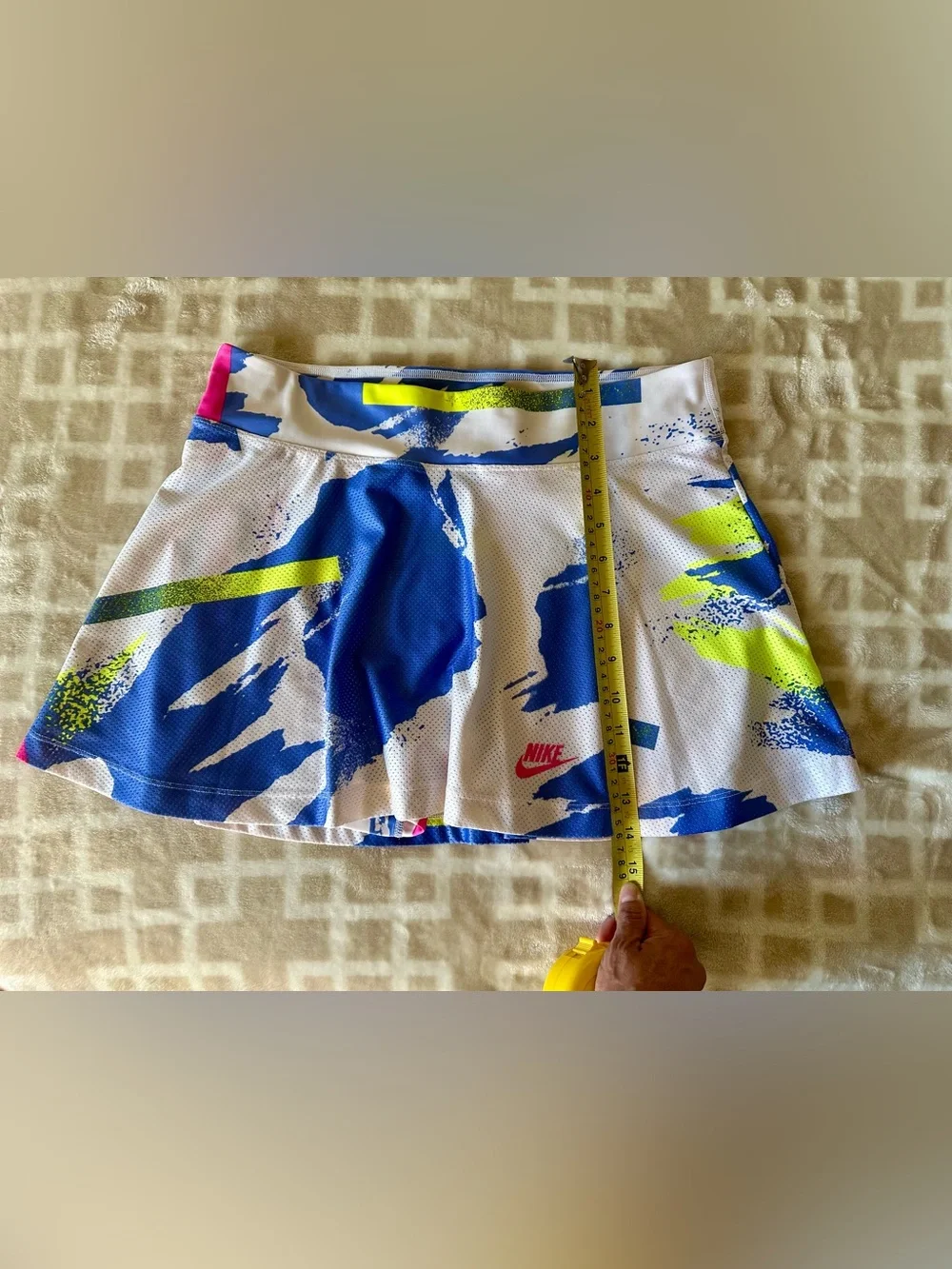 Nike White Skater Tennis Skort with Blue, Neon Yellow & Pink Accents