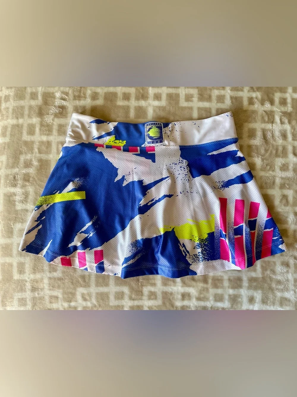 Nike White Skater Tennis Skort with Blue, Neon Yellow & Pink Accents
