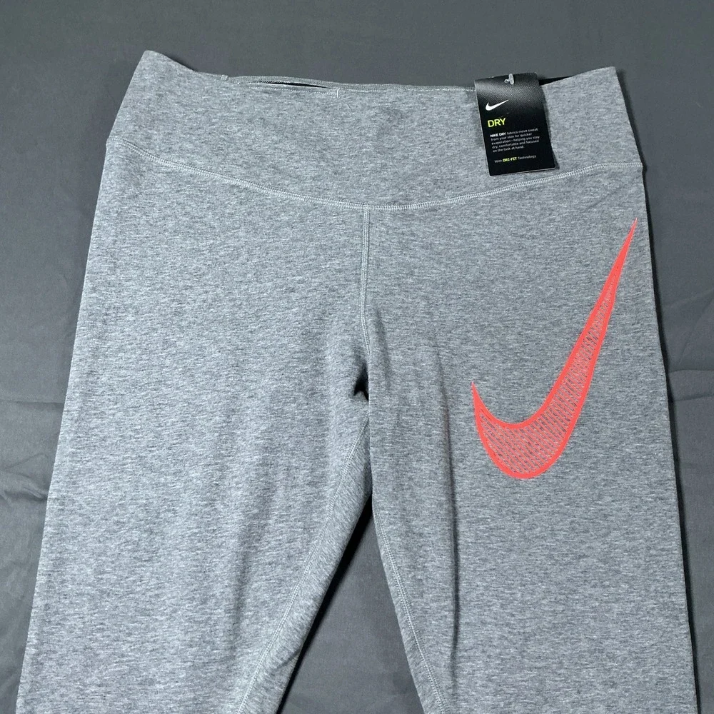 Nike Dri-FIT Gray Orange Swoosh Cropped Leggings Womens XL New With Tags