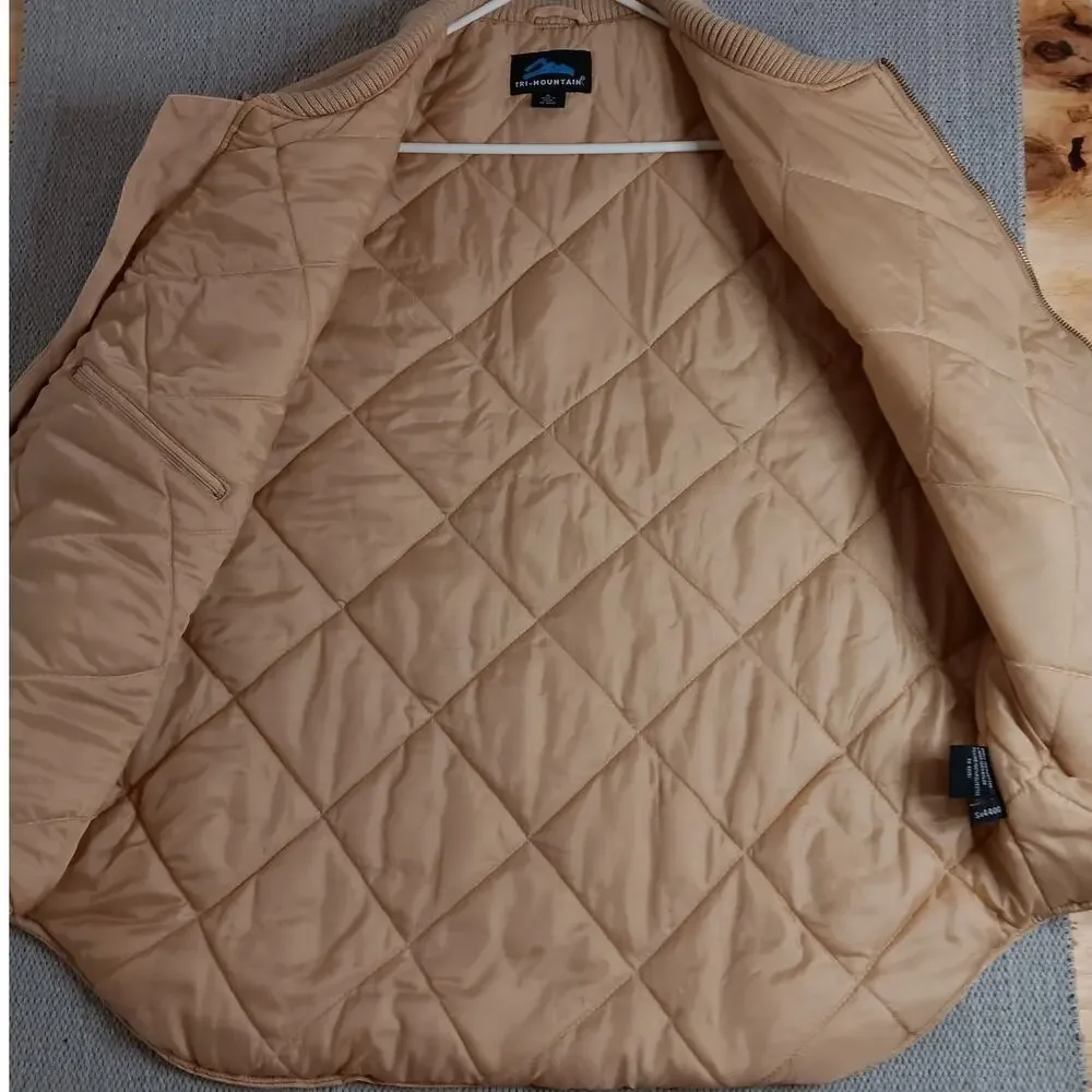 Tri-Mountain Canvas Vest Mens XL Tan Diamond‎ Quilt Lined Zip Outdoors Utility
