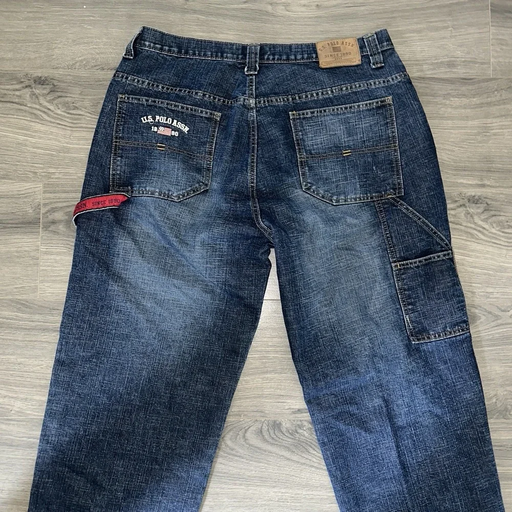 Vintage Y2K Blue U.S. POLO ASSN Embroidery Baggy Wide Leg Jeans 38x32 Carpenter