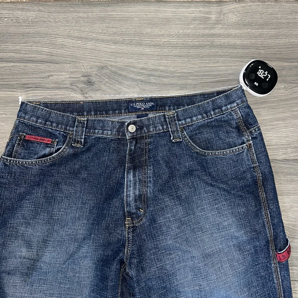 Vintage Y2K Blue U.S. POLO ASSN Embroidery Baggy Wide Leg Jeans 38x32 Carpenter