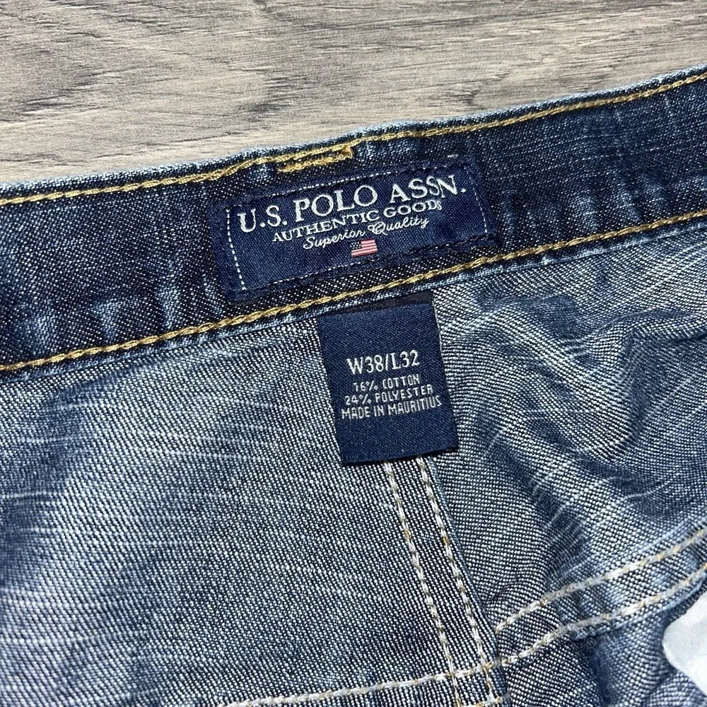 Vintage Y2K Blue U.S. POLO ASSN Embroidery Baggy Wide Leg Jeans 38x32 Carpenter