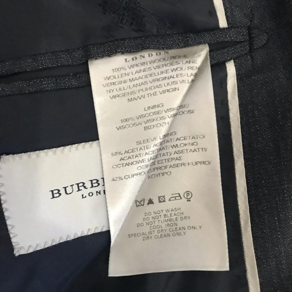 Burberry Virgin Wool Men's Charcoal Suit Jacket & Pants - Size 54