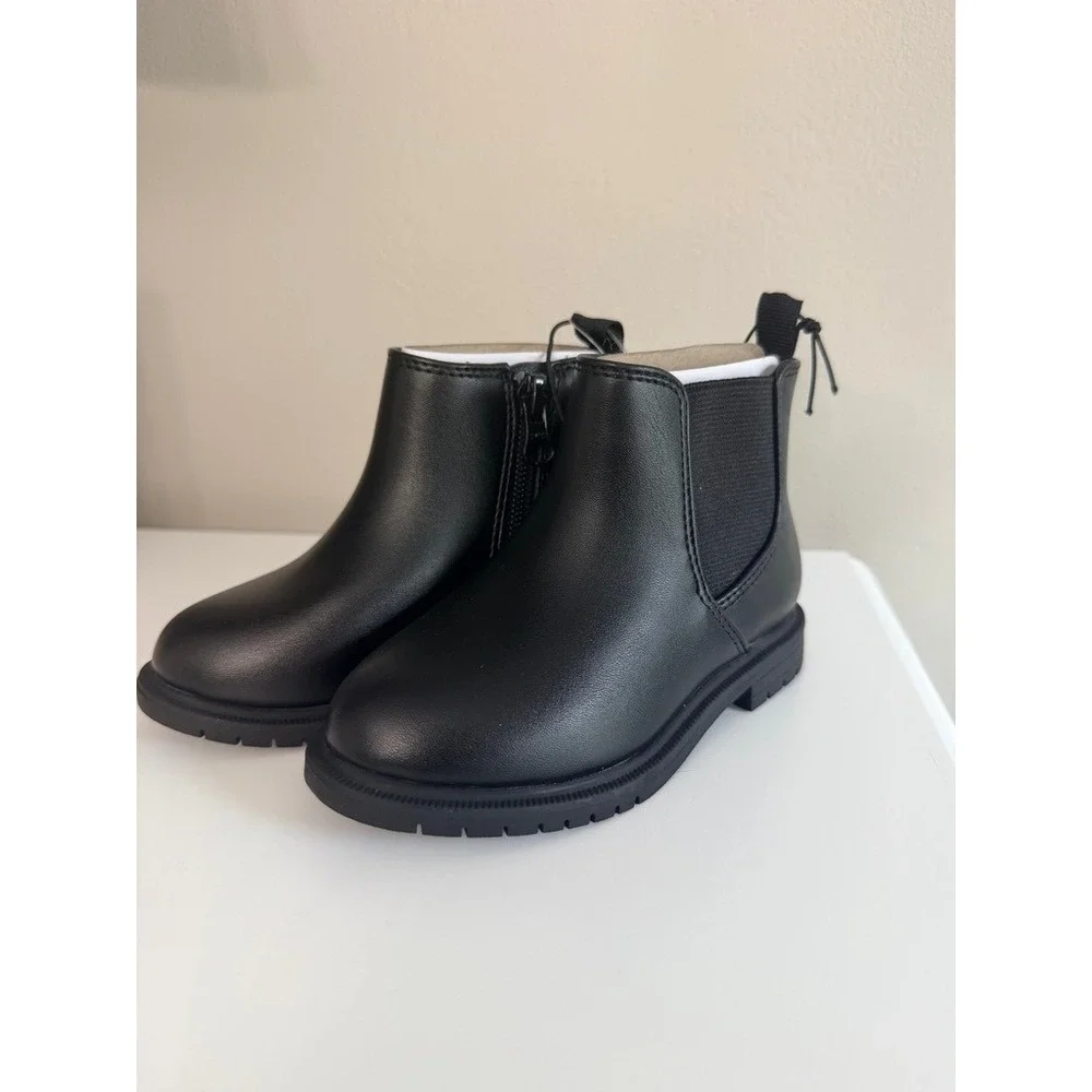 Cat & Jack Chelsea Boots Toddler 7 Black Faux Leather Zipper Lug Sole NWT