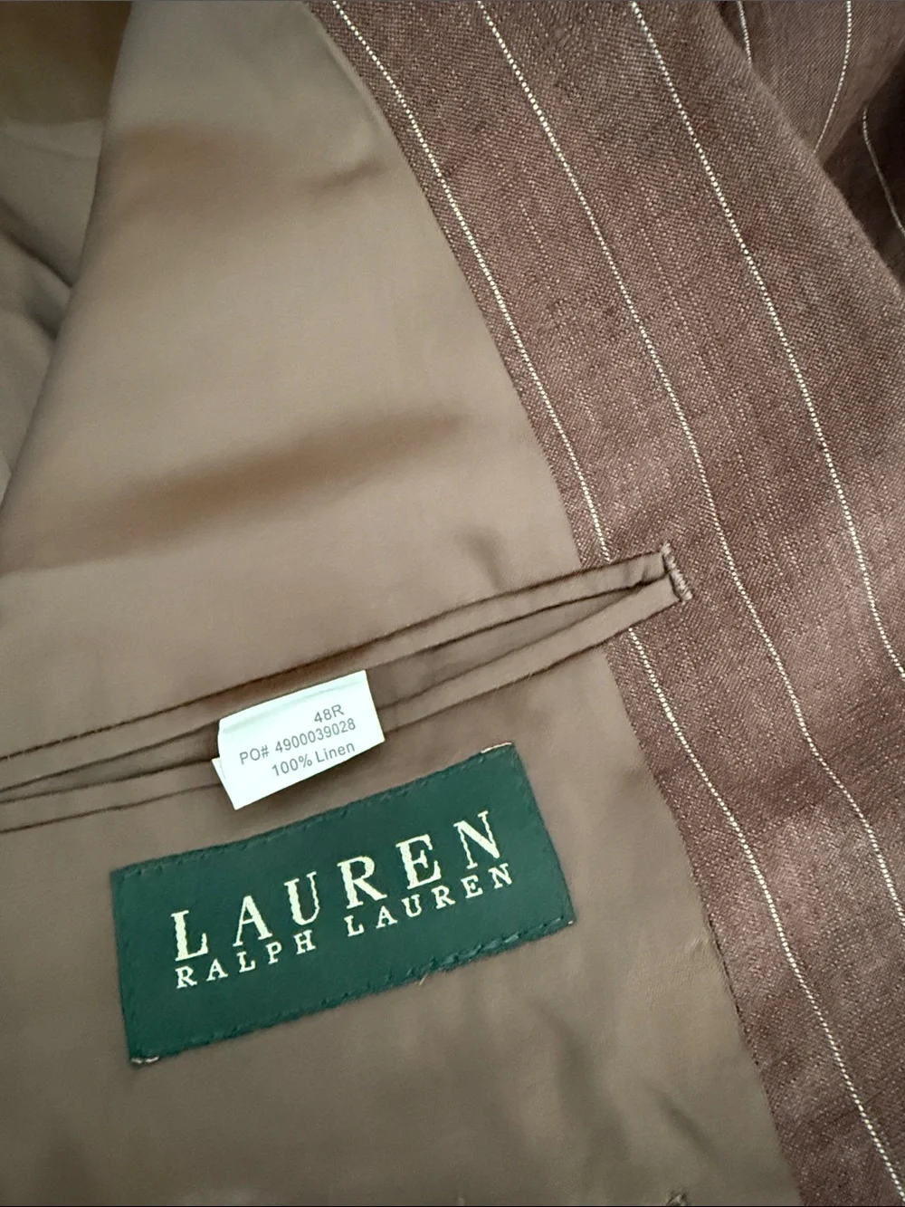 Men's Linen Ralph Lauren Brown Pinstripe Blazer Two-Button