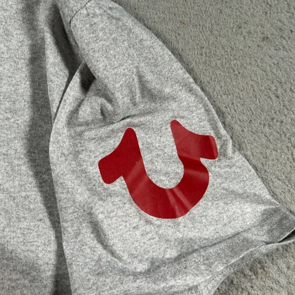 True Religion Shirt‎ Mens Large Gray Cotton Crew Neck Outdoor Logo Pullover Tee