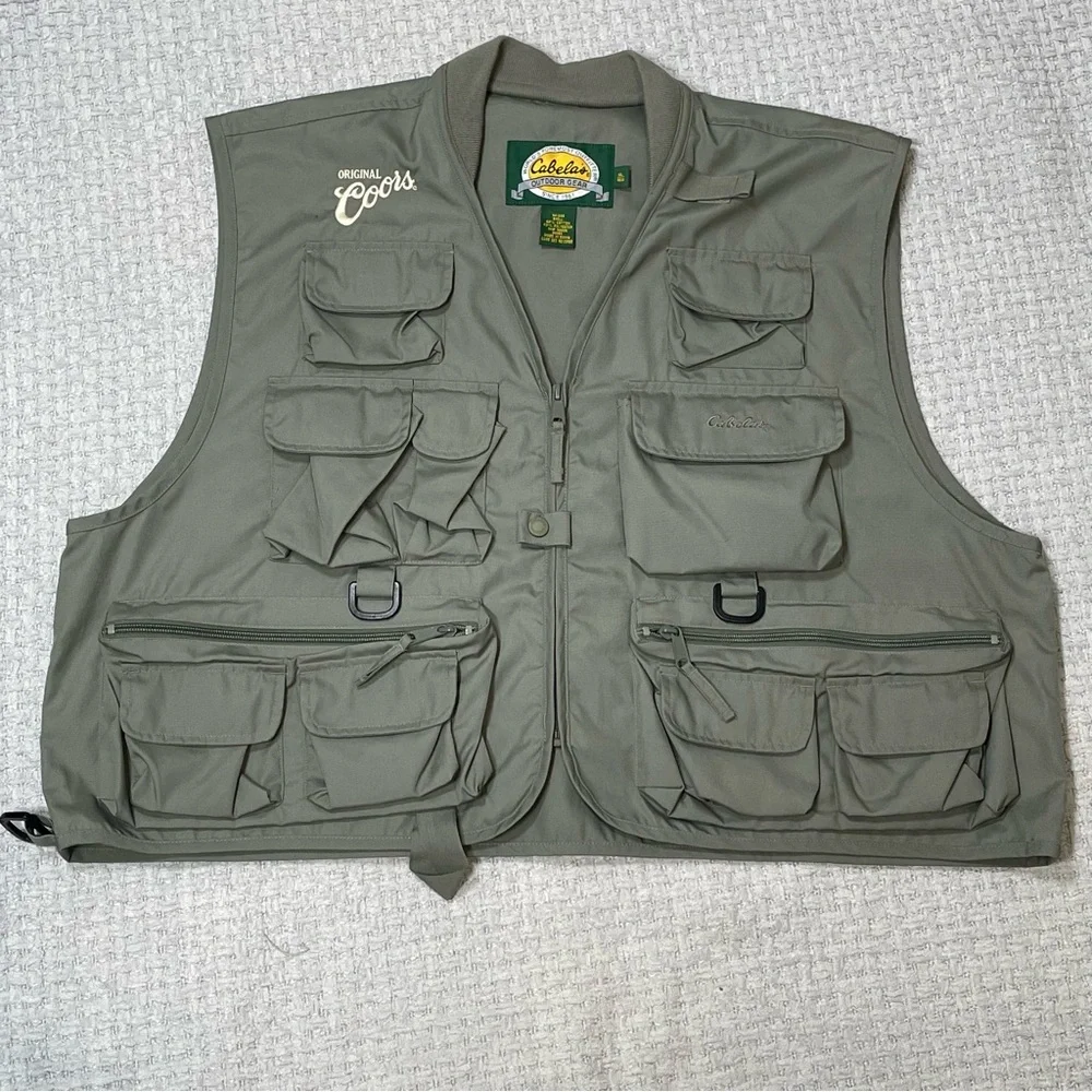 Cabela’s Coors Logo Vest Safari Green Outdoor Vented Camping Fishing Mens XL Reg