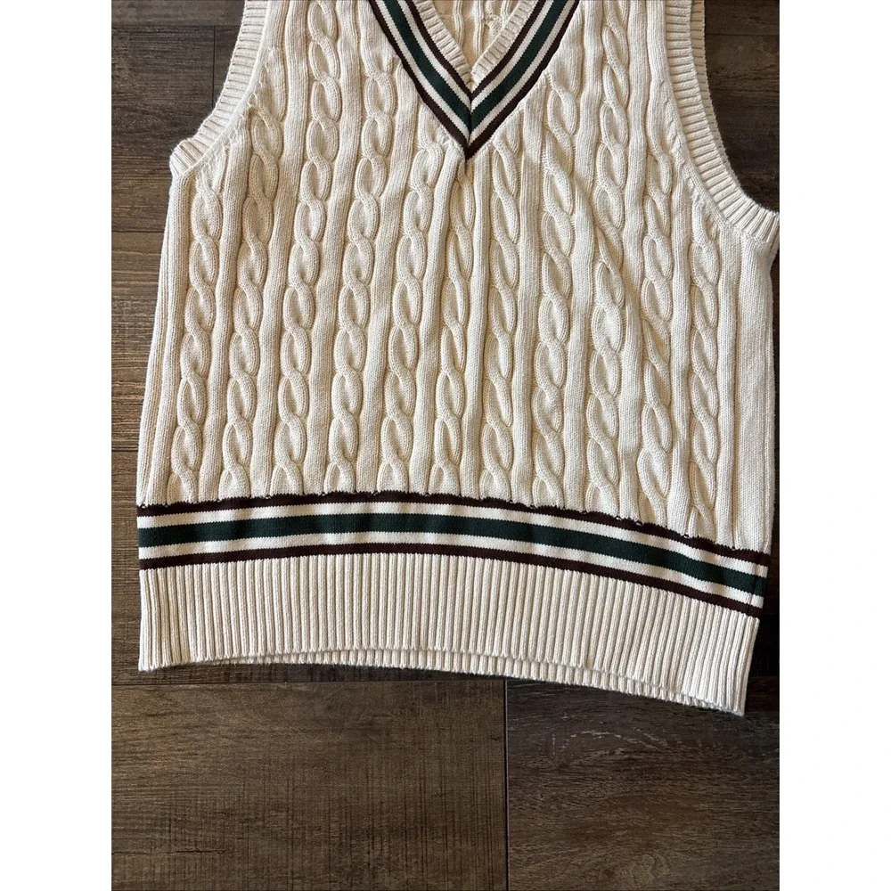 Spier & Mackay Sweater Vest Men Xl Beige Cable Knit Cricket Tennis Cotton