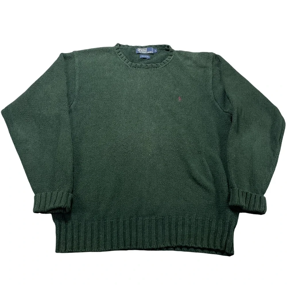 Vintage Polo By Ralph Lauren Sweater Mens Large Green Crewneck Pullover Logo