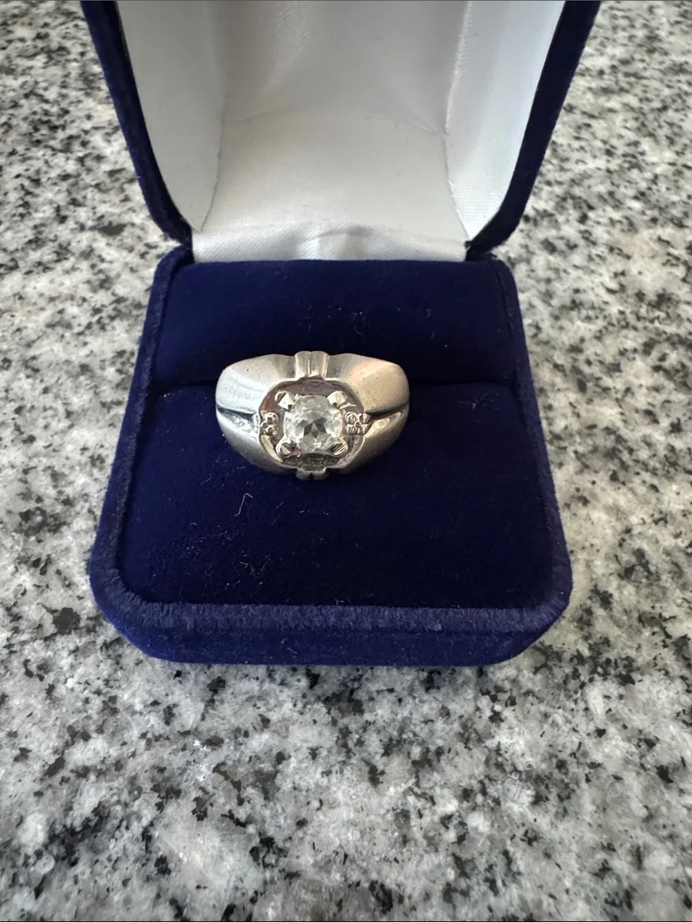 18K Heavy White Gold Electroplated Clear Stone Solitaire Ring - Size 7 - NWT