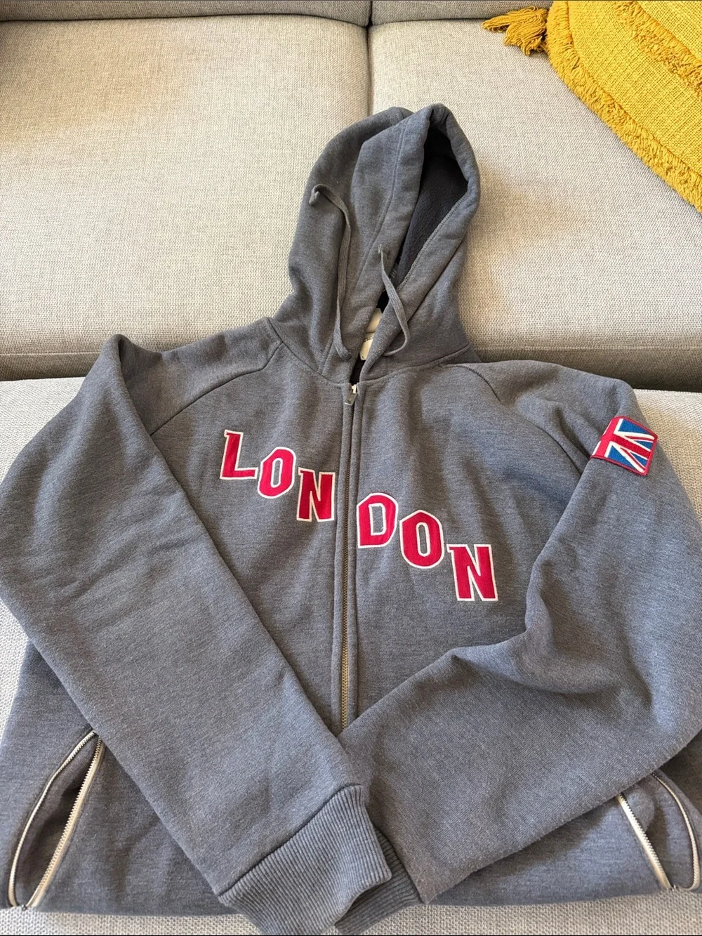 Gray Zip Hoodie with Red 