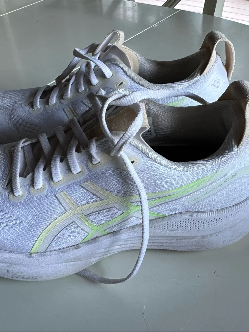 ASICS White Running Shoe with Lime Accent