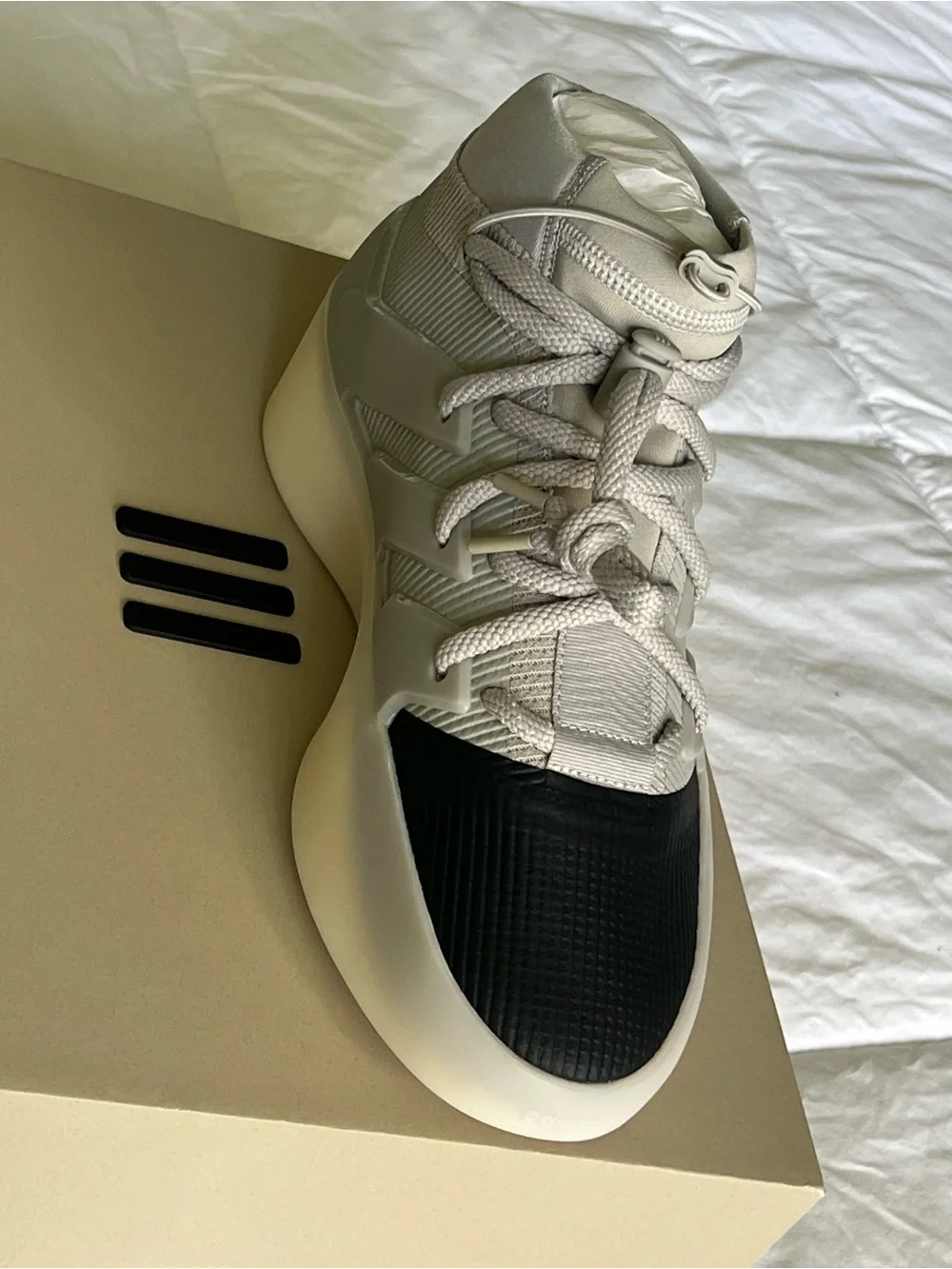 adidas x Fear of God White Sneakers with Black Logo Patch